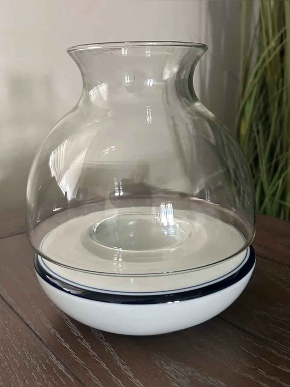 Vintage Dansk International Blue & White Ceramic Hurricane Lamp Candle Holder